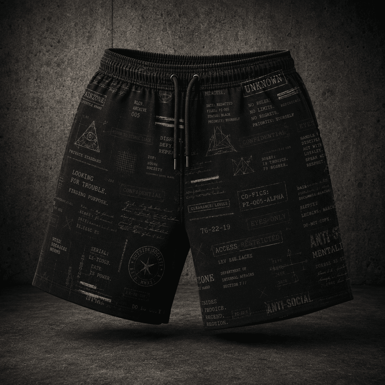OS-004 | BLACK FILES SHORTS - PAINZONE Streetwear