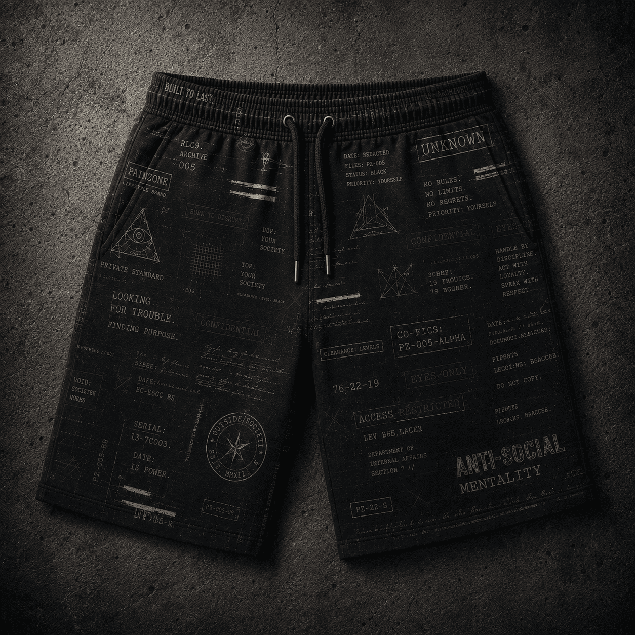 OS-004 | BLACK FILES SHORTS - PAINZONE Streetwear